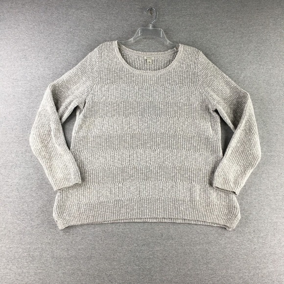 LL Bean Sweater Womens Extra Large Ribbed Grey Pullover Boat‎ Neck Ladies - Picture 1 of 7